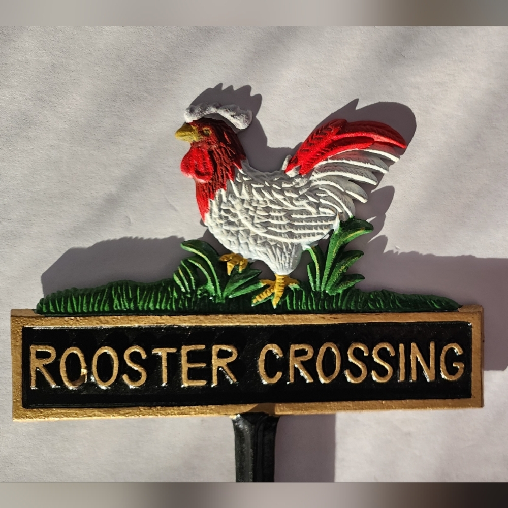 Cast Iron Rooster Crossing Sign